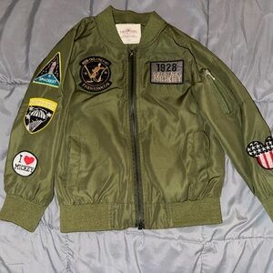 Green Bomber Jacket with Mickey Mouse Patches 4T-5T